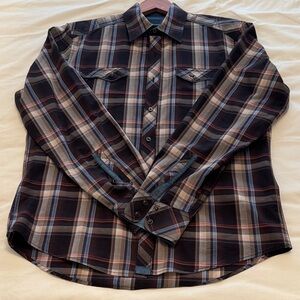 7 Diamonds Men's Plaid Shirt - Navy and Tan